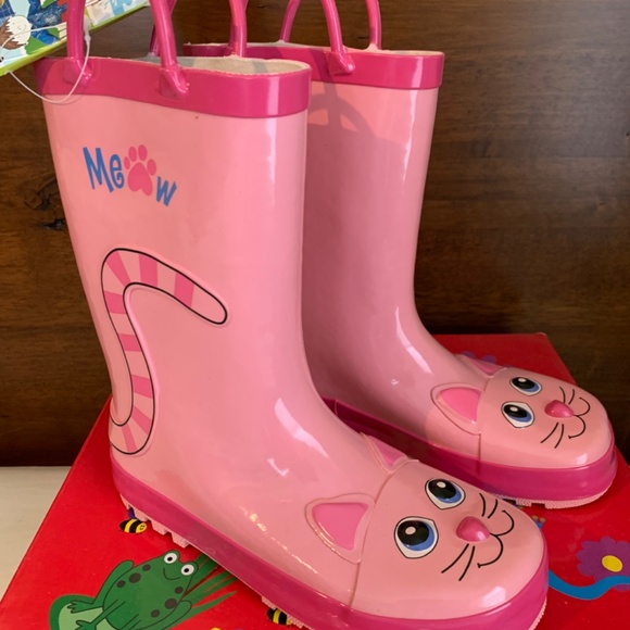 Western Chief NEW Pink Kitty Rain Boots Size 2 - Picture 3 of 12